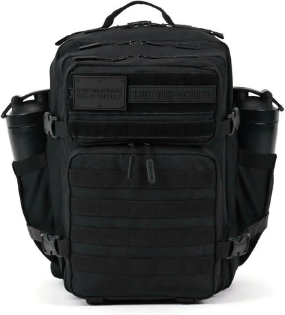 WOLFpak 35L Tactical Gym Backpack (Alpha Black) Durable 1000D Waterproof Oxford Material with MOLLE Webbing, Laptop Pocket & Dual Cup Holders, Durable Fitness/Travel/Military Daypack