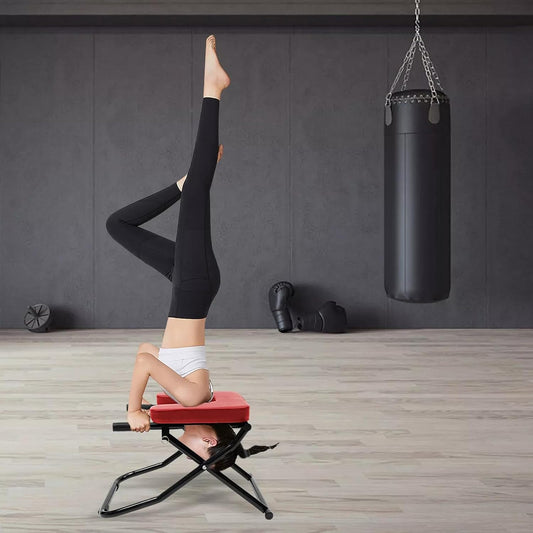 Yoga Headstand Bench Inversion Chair, Foldable Stand Inversion Stool Practice Head Stand Equipment Shoulderstand and Strength Training, Red