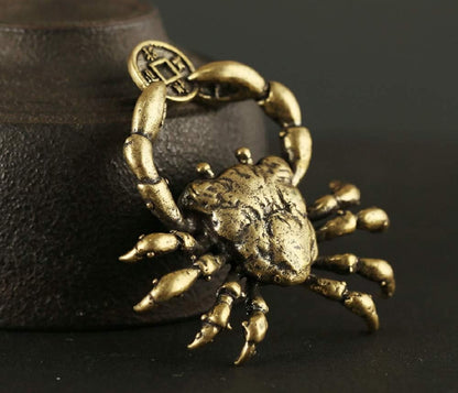 DMtse Chinese Feng Shui Brass Mini Crab Crab Hand Clip Lucky Coin Decorated Statue Statue for Animal Sculpture Tea Sets Prop Collection Home Gifts