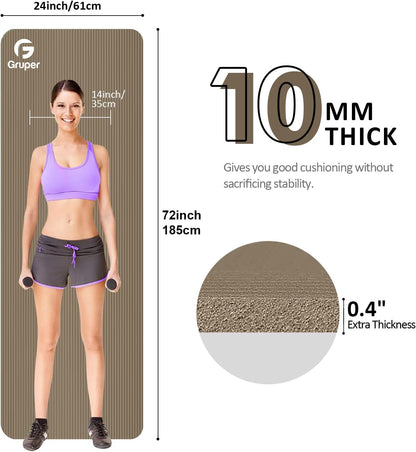 Gruper Yoga Mat Non Slip NBR Extra Thick Yoga Mat, 72"L x 32"/24"W x 0.6"/0.4"TH (185cm x 80cm/61cm x 15mm/10mm), Anti-Tear Exercise Mat with Carrying Strap and Bag, Workout Mats for Yoga, Pilates