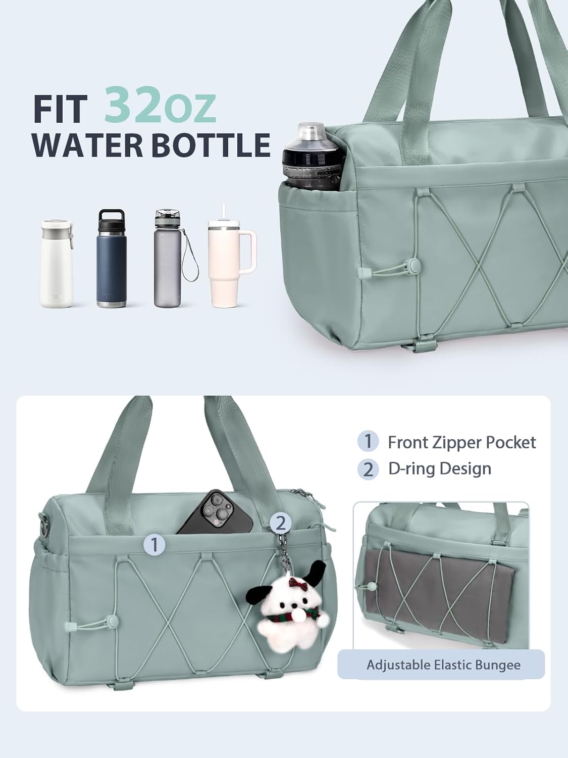 Small Gym Bag for Women with Yoga Mat Holder and Wet Compartment, Mini Gym Duffle Bag Yoga Bag with Water Bottle Pocket for Workout Travel, Green