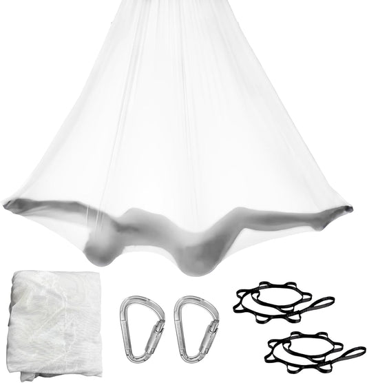 6.5 Yards Transparent Aerial Yoga Hammock Kit Inelastic Photography Art Performance Circus Yoga Hammock with Hardware Daisy Chain