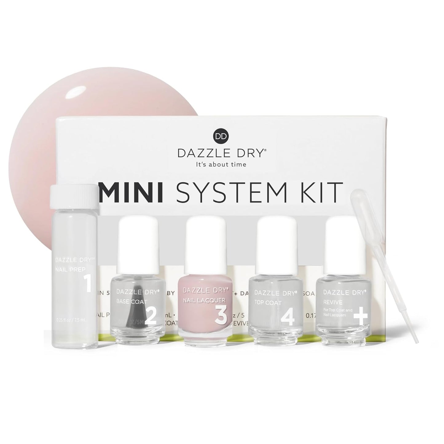 Dazzle Dry Mini Kit 4 Step System - Yoga Mama - A light chalky bubblegum pink. Full coverage cream. (5 Piece Kit / 5 Manicures)