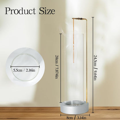 Incense Holder for Sticks, Anti-Ash Flying Incense Burner with 30 Incense Sticks, Detachable Glass Ash Catcher (Wood, Brown)