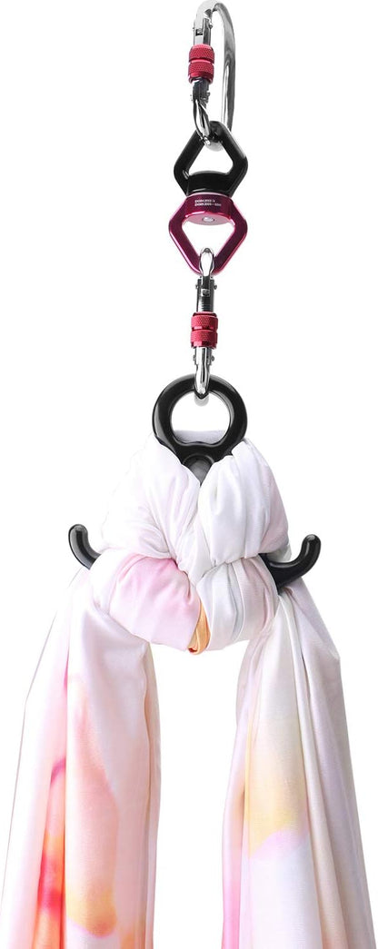 Aerial Silks 13 Yards Hardware Kit Medium stretch Aerial Yoga Hammock Acrobatics- Include Carabiners,Rescue 8,Swivel, Height Adjustment Strap, Portable Storage (Petal)