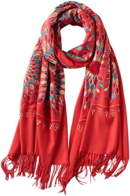 Urban CoCo Women's Embroidered Oversize Tassel Shawl Scarf Wraps for Women
