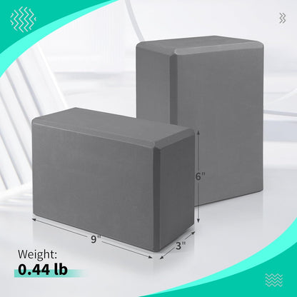 Yoga Blocks 2 Pack, 9"x6"x3" High-Density EVA Foam Yoga Block, Non-Slip Yoga Blocks for Yoga, Pilates Meditation, Stretching and Toning, Supportive, Latex-Free