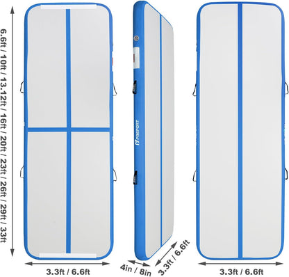FBSPORT Inflatable Air Gymnastics Mat Training Mats 4/8 inches Thickness Gymnastics Tracks for Home Use/Training/Cheerleading/Yoga/Water with Pump