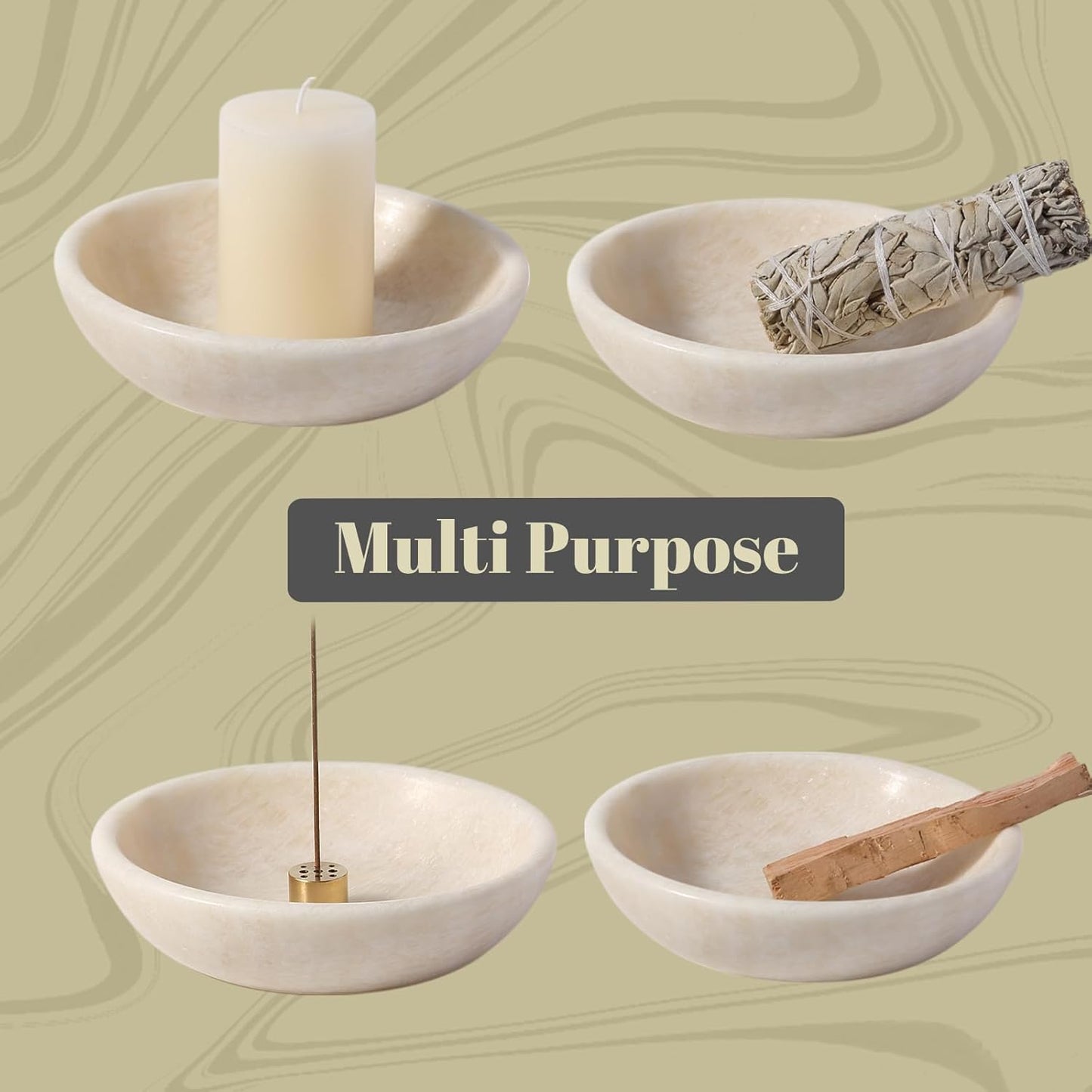 Koville Natural Marble Incense Holder, Incense Holder for Sticks with 9 Holes, Handmade Incense Burner Ash Catcher for Meditation Yoga SPA, Balsam Fir/Palo Santo/Sage/Cone (RoyalBeige)