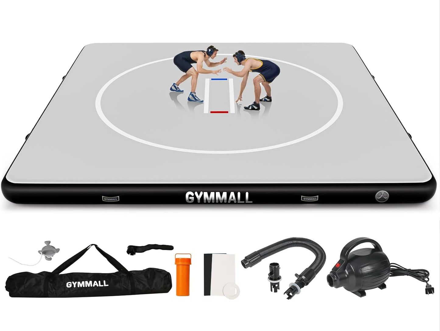 Wrestling Mat Inflatable 5FT/6.6FT/10FT/13FT/16.5FT, Foldable 4" Thick Jiu Jitsu Mats for Home Outdoor Indoor, Waterproof PVC Mat for Gymnastics, Water Yoga, PE Training, BJJ, MMA, Grappling