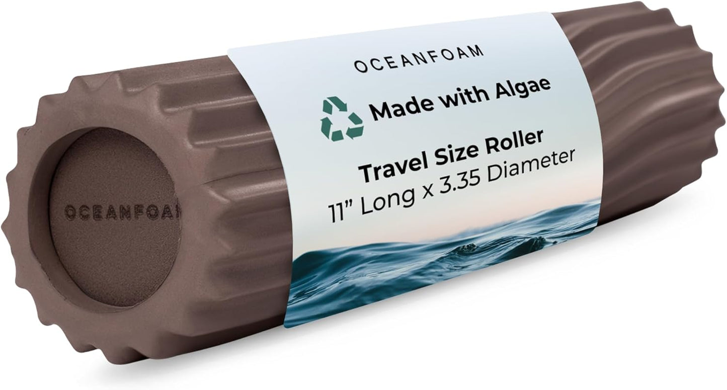 Oceanfoam Ripple Travel Foam Roller (11" x 3.35") Firm Mini Foam Roller for Physical Therapy, Deep Tissue Massage, Back Pain - High Density, Ergonomic Wave Textured - Yoga, Pilates, Exercise (Natural) - Colors A
