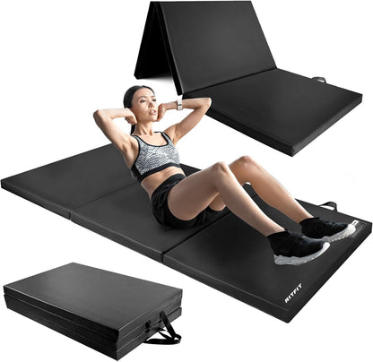 RitFit Upgraded Folding Exercise Mat, 2 Inch Thick Gymnastics Mat 3’x6’,4’x8’,4x10’,2'x8' with Carrying Handles for Yoga, MMA, Stretching, Core Workouts and Home Gym Protective Flooring