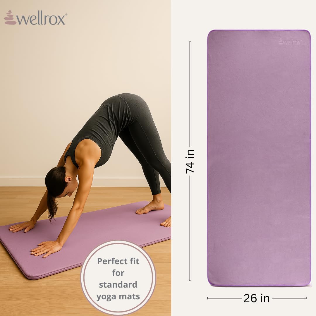 Wellrox Microfiber Yoga Mat Towel with Grip – Ultra Absorbent, Super Soft, and Quick Dry Hot Yoga Towel Non Slip for Pilates, Bikram, and Fitness Workouts (74” x 26”, Pink)