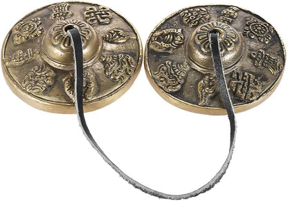 Heysland Tibetan Tingsha Cymbal Bell 2.6in/6.5cm Handcrafted Yoga Bell Meditation Chime Bells with Bag Eight Auspicious Symbols,HL03B