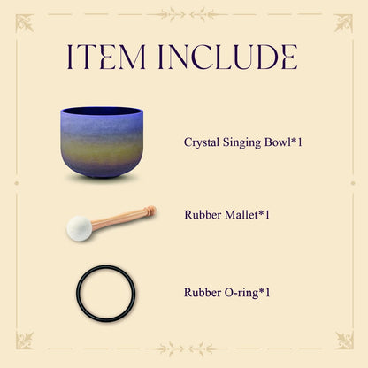 CVNC 440HZ 8 Inch Rainbow Colored A Note Third-Eye Chakra Frosted Quartz Crystal Singing Bowl for Sound Healing and Meditation