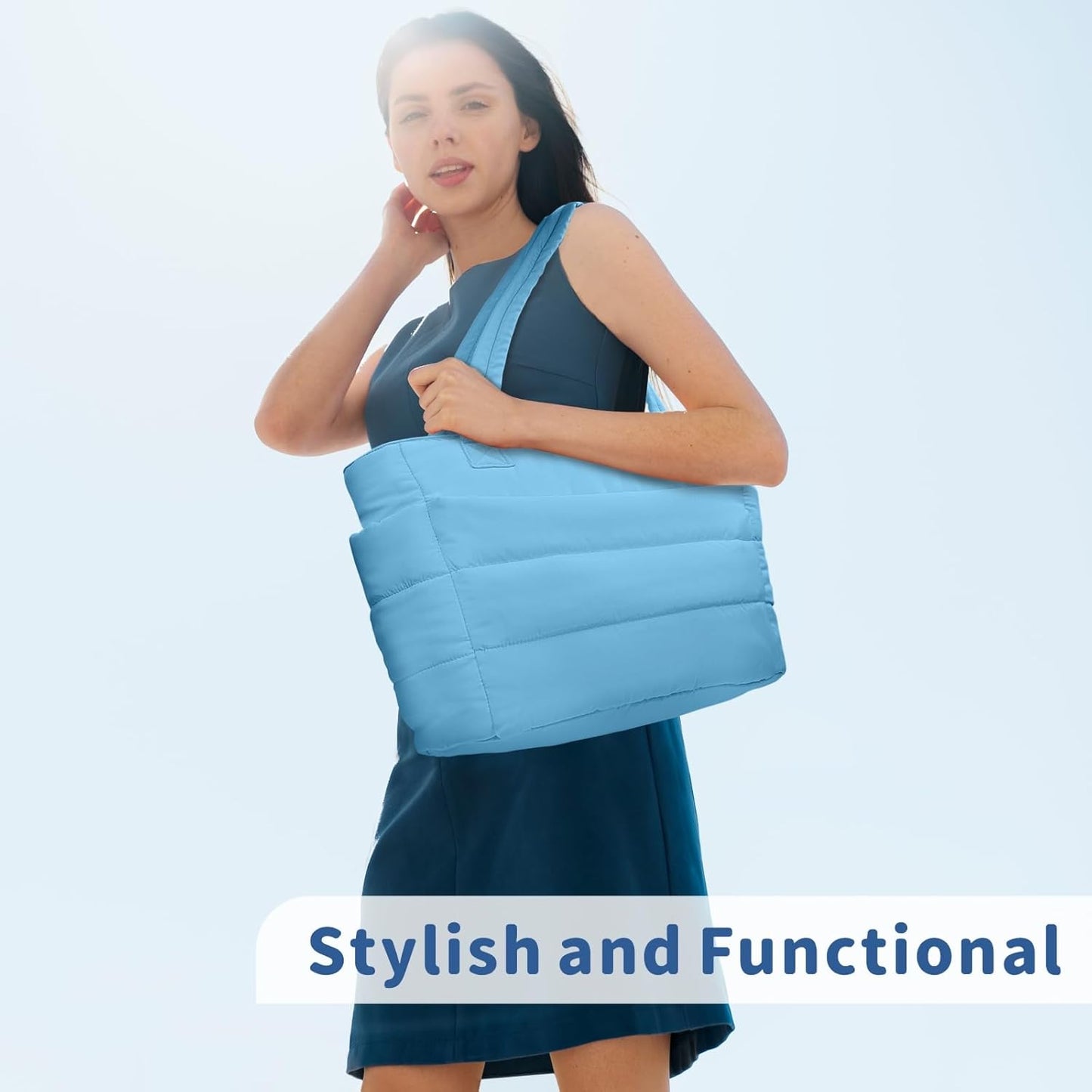 TOPDesign Puffer Tote Bag for Women, Lightweight Puffy Handbag with Compartments, Quilted Shoulder Bag for Work, Travel, Gym - Colors B