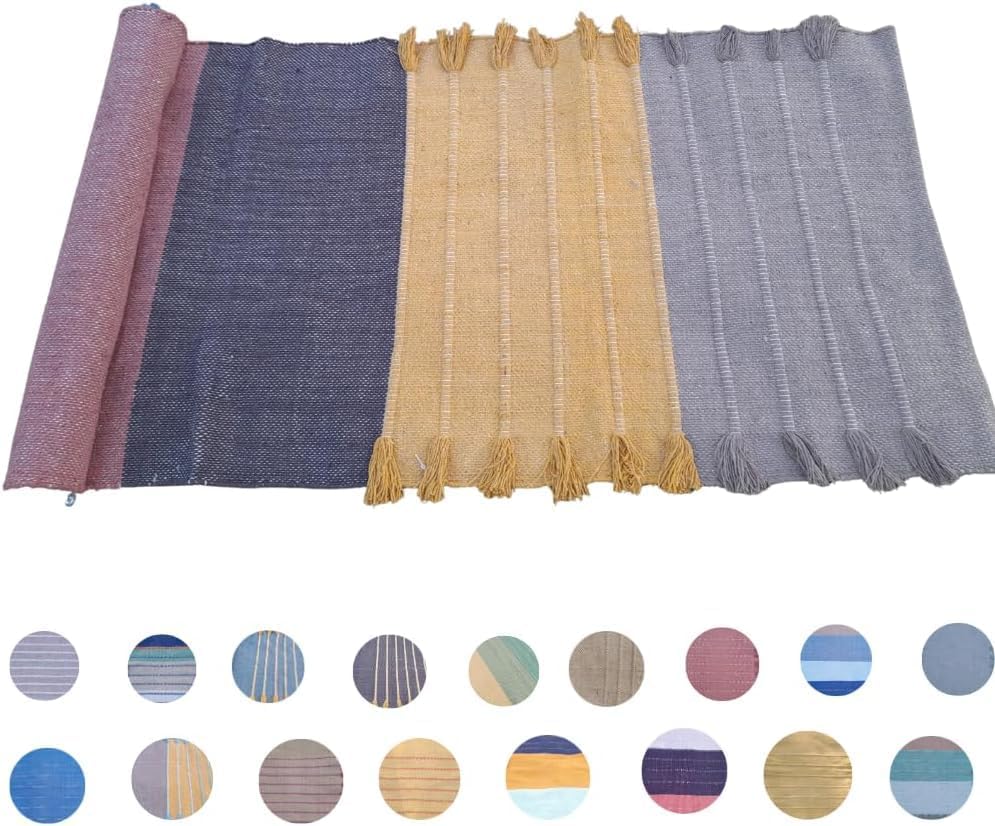 Indian Handmade100 % Organic Anti Skid Multi Colour Cotton Yoga Mat - Eco-Friendly Hand-Woven Rug - Non-Slip & Thick (24”x72”x5mm) for Hot yoga & Everyday Fitness at Home - Comfortable & Foldable Extra-Long Mat