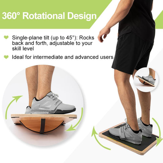 StrongTek Professional Wooden Balance Board, Rocker Board, Wood Standing Desk Accessory, Balancing Board for Under Desk, Anti Slip Roller, Core Strength, Stability, Office Wobble Boards