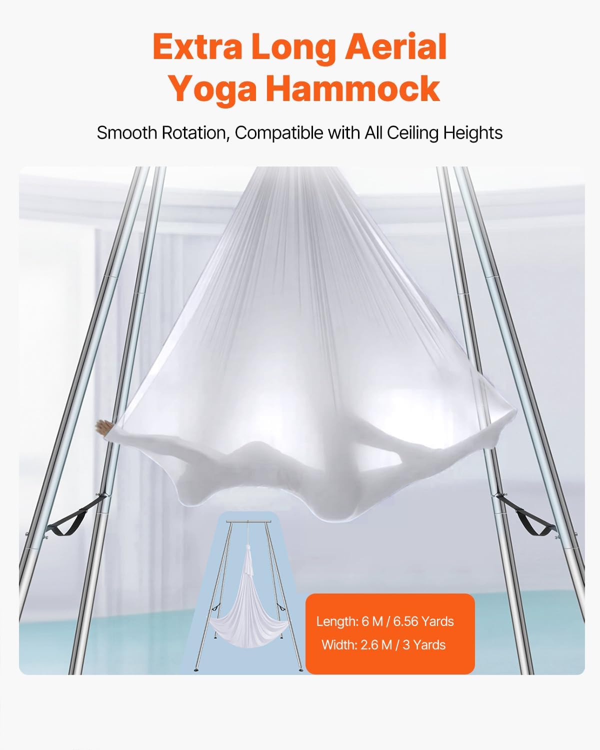 VEVOR Yoga Stand Frame, Max 441-551 lbs Load Swing Stand, Triangular Structure Aerial Rig, Aerial Silk Stands with Yoga Hammock, Standard & Height-Adjustable Version