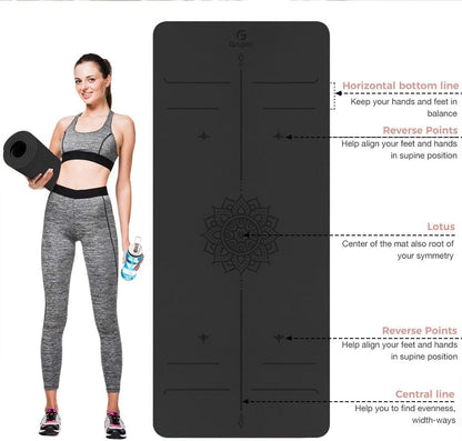 Gruper Yoga Mat Non Slip TPE Extra Wide Yoga Mat with Alignment Mark, 72"L x 32"W x 0.32"/0.24"Th (183cm x 80cm x 8mm/6mm), Anti-Tear Exercise Mat with Carrying Strap and Bag, Workout Mats for Yoga, Pilates