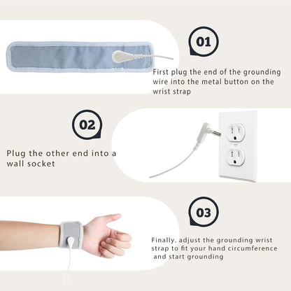 Conductive Metal Fabric Grounding Mat Set with Grounding Wristband and 15ft Cord for Bed/Desk/Floor/Feet - Machine Washable, Healthy Material to Improve Sleep and Wellness