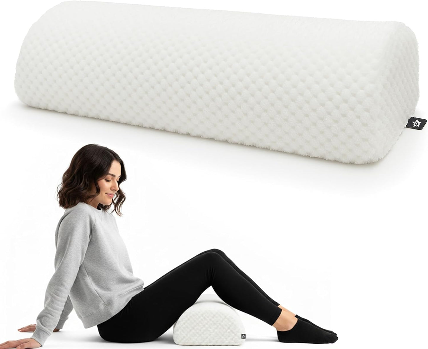SPRING SEAON Half Moon Bolster Knee Pillow for Back Sleeping Memory Foam Leg Pillow for Ankle and Foot Comfort Under Knee Pillow for Side Sleepers Machine Washable Cover(17" x 7.5" x 4.3")
