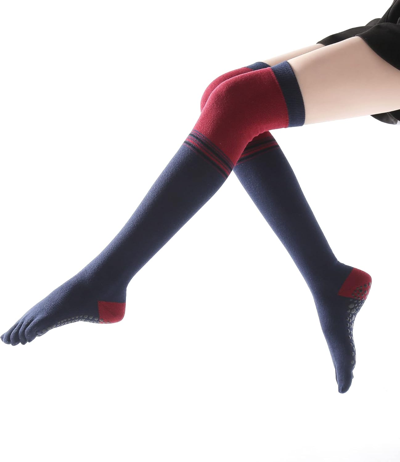 Verdancy Yoga Pilates Toe Socks - Toeless With Grips for Women, Non-Slip Cushioned Over Knee Thigh High