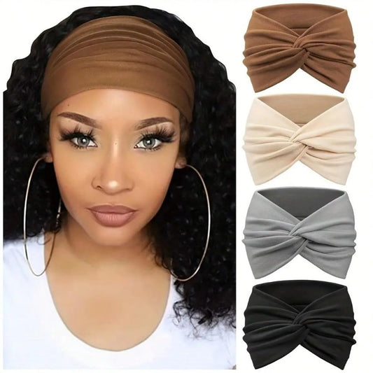 AUGHAD Women's 4-Piece Wide Headband Set - Soft Bohemian Style Scarf Hair Accessories with Knot Design, Suitable for Yoga, Running, Sports, and Daily Wear