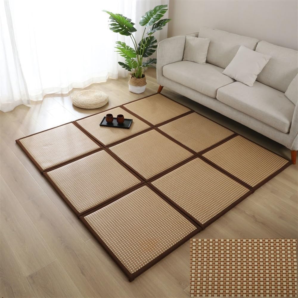 Japanese Tatami Mat, Rattan Tatami Mats, Bedroom Rattan Mat, Summer Floor Sleeping Mat Tatami Mattress, Indoor/Outdoor Rugs, Stitching Carpet Crawling Mats for Living Room Bedroom Playroom Yoga (Colo