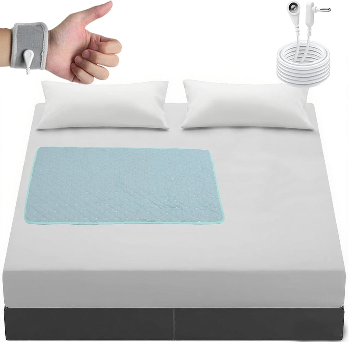 Conductive Metal Fabric Grounding Mat Set with Grounding Wristband and 15ft Cord for Bed/Desk/Floor/Feet - Machine Washable, Healthy Material to Improve Sleep and Wellness