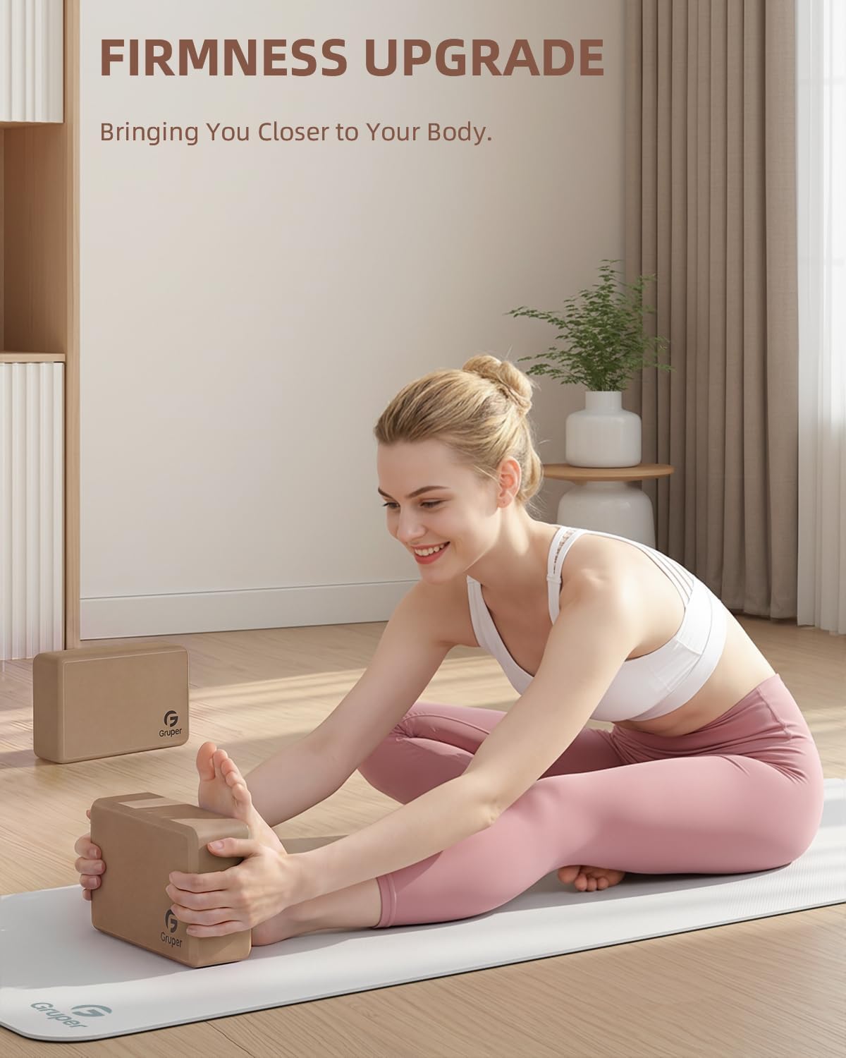 Gruper Yoga Blocks 2 Pack, 9"x6"x3" Exercise Blocks High-Density EVA Foam Blocks with Soft Non-Slip Surface, Lightweight Yoga Props for Yoga Pilates Meditation & Stretching