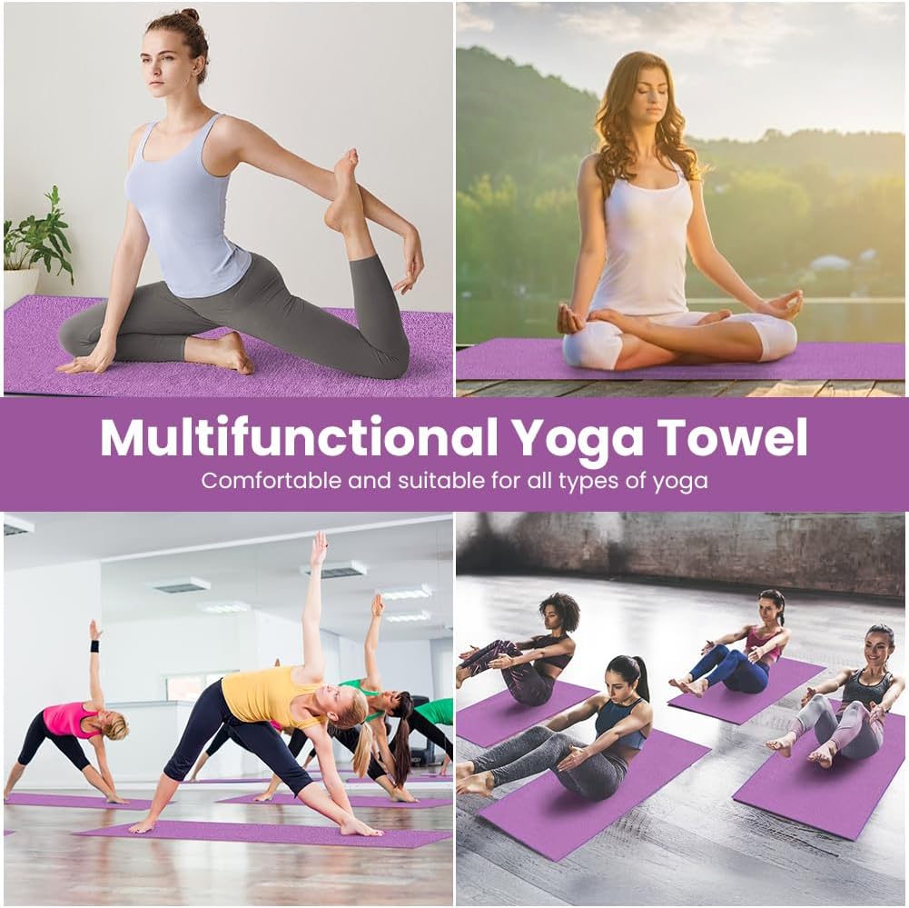 flintronic Yoga Towel, Yoga Mat Towel with Grip Dots, Microfiber Yoga Blanket Towels, Soft & Breathable, with Quick Dry Towels and Mesh Carry Bag, for Bikram, Pilates and Workout, 24" x72", Purple