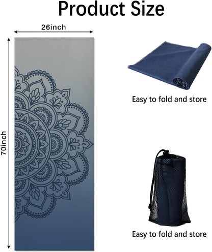 Hot Yoga Mat Towel with Corner Pockets Yoga Towels for Hot Yoga Non Slip with Travel Bag Sweat Absorbent Yoga Blankets Mat Cover for Workout Gym 70"x26" (Mountain-01, 70x26)