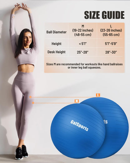 GalSports Stability Ball for Core Training & Physical Therapy – Anti-Burst, Slip-Resistant Yoga Ball for Home Gym, Pilates, Balance & Posture Improvemen