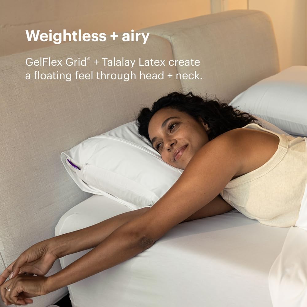 Purple Harmony Pillow – Talalay Latex Foam Cooling Pillow for Combo or Side Sleepers, 360º Hex GelFlex Grid for No-Pressure Support and Luxurious Weightless Feel - Standard, Medium Feel, Low Height
