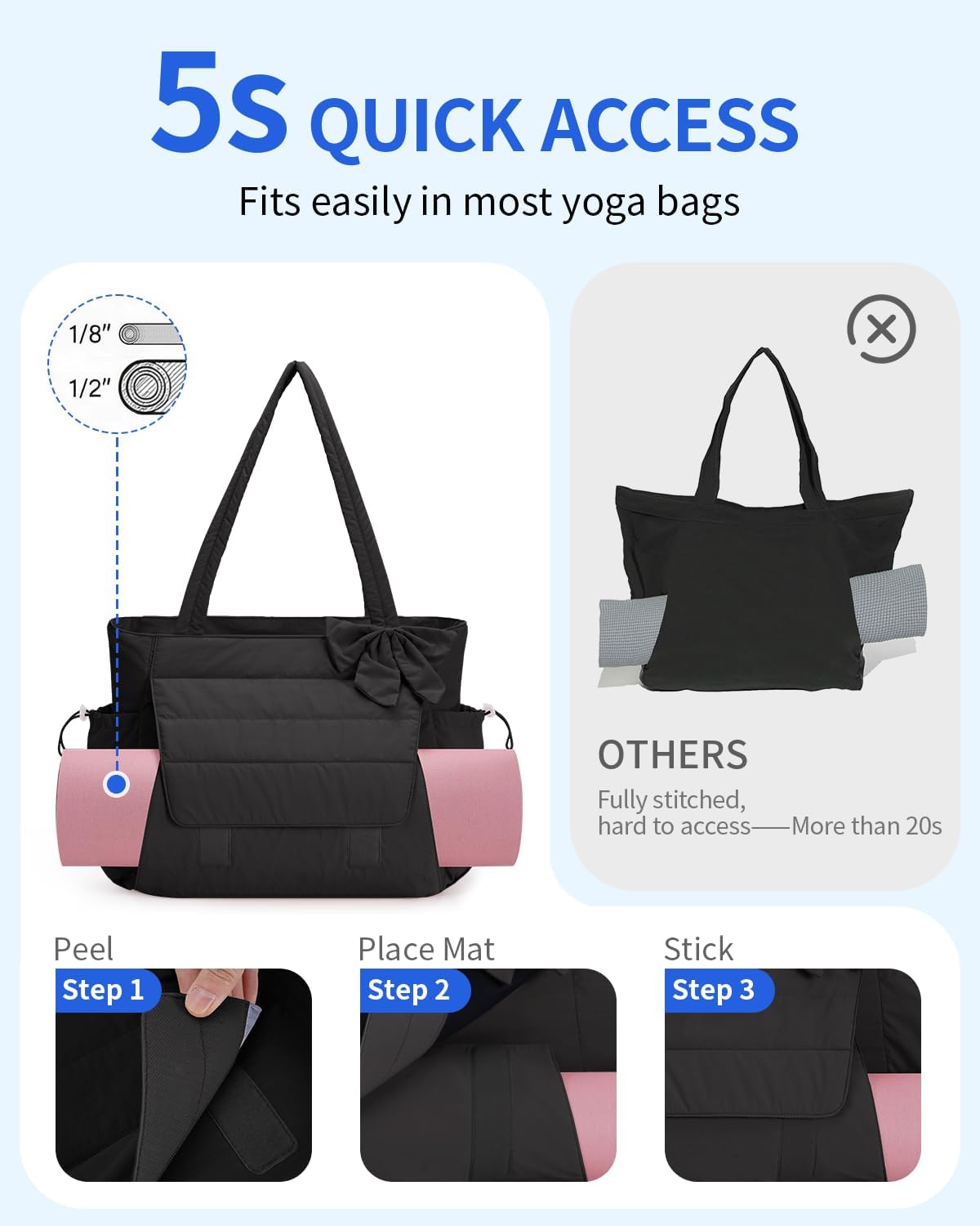 Wandering Nature Bow Tote Bag for Work Fits 40oz Tumbler, Yoga Bag with Wet Pocket & Yoga Mat Pocket, Commute, Gym, Travel