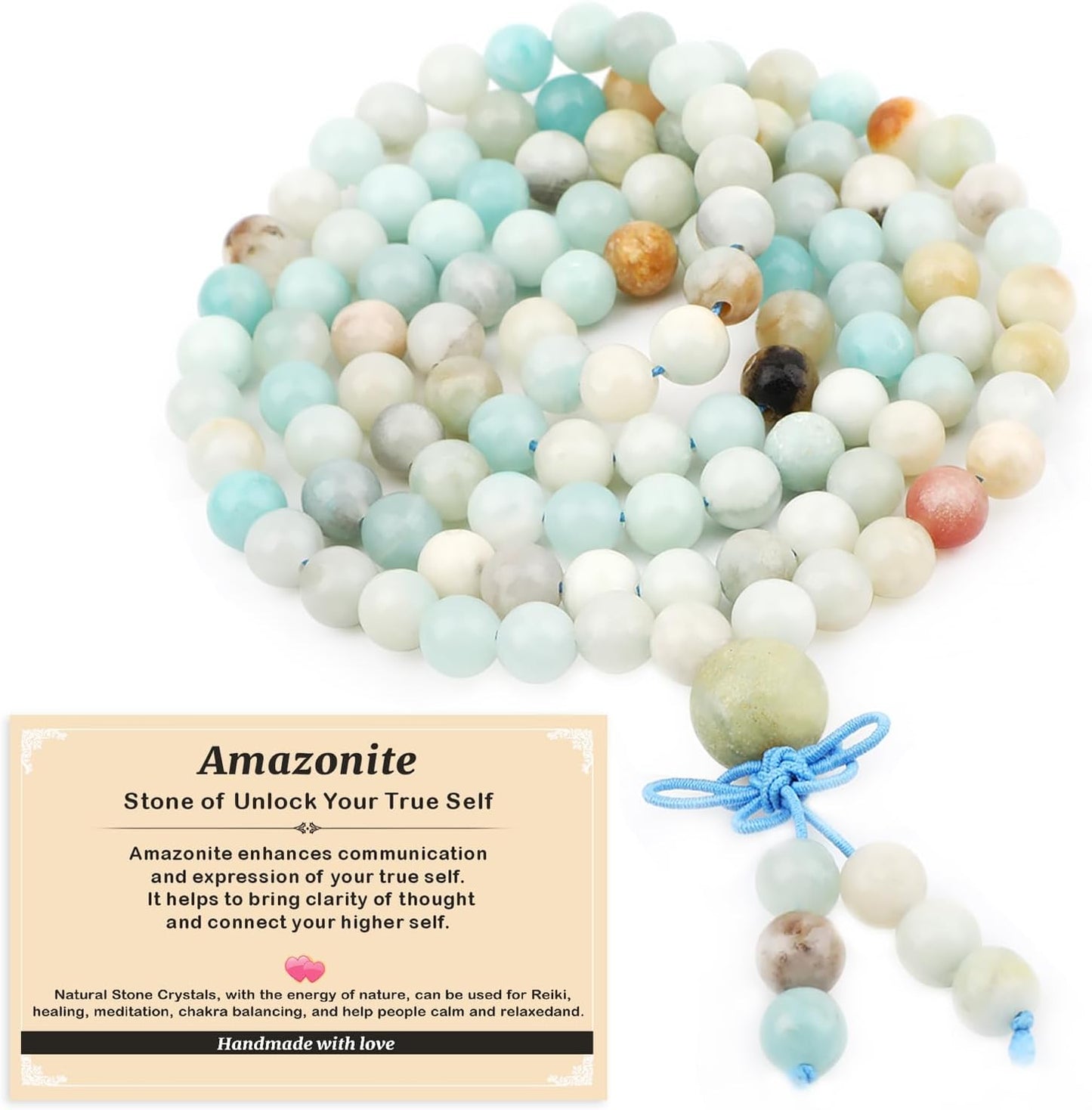 AD Beads 6mm 8mm 108 Prayer Mala Jasper Elastic Bracelet - Handmade Yoga Meditation Healing Power Energy Gifts for Unisex Adult.
