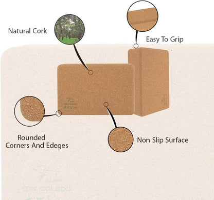 "FULANA Natural Cork Yoga Blocks (2-Pack) - High Density, Non-Slip Surface, Eco-Friendly (Women)(men) Yoga Accessories - 9x6x3 inches - Ideal Support for Yoga, Pilates, Stretching"