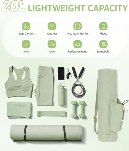 sportsnew Puffy Yoga Mat Bag Yoga Gym Bags for Women Men, Full-Zip Pilates Bag with Wet Pocket & Side Zip Drawstring Pocket Fits Tumblers with Handle, Yoga Mat Storage for Carrier Quick Access
