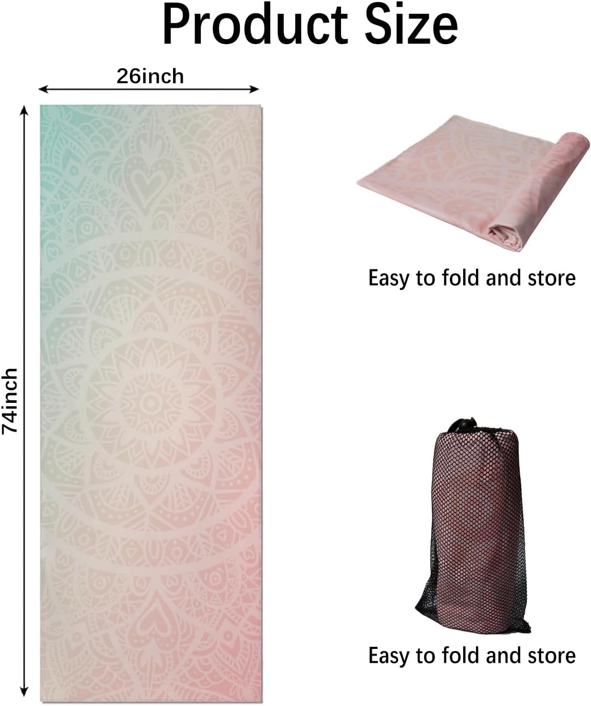 Hot Yoga Mat Towel with Corner Pockets Yoga Towels for Hot Yoga Non Slip with Travel Bag Sweat Absorbent Yoga Blankets Mat Cover for Workout Gym 70"x26" (Mountain-01, 70x26)