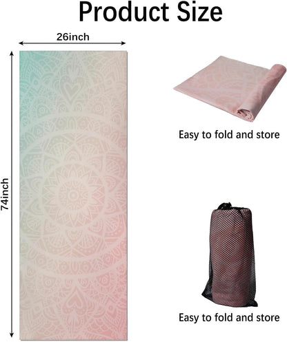 Hot Yoga Mat Towel with Corner Pockets Yoga Towels for Hot Yoga Non Slip with Travel Bag Sweat Absorbent Yoga Blankets Mat Cover for Workout Gym 70"x26" (Mountain-01, 70x26)