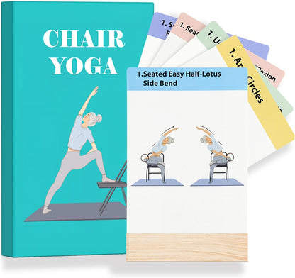 Chair Yoga Cards with Solid Wood Stand for Seniors & Older Adults | 50 Large Print Exercises with 5 Guided Routines | The Perfect Chair Yoga Gift for Balance, Strength & Flexibility