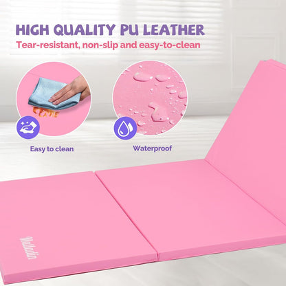 Matladin Folding Gymnastics Mat for Kids, 6'x3'x1"/8'x3'x1" PU Leather Gym Exercise Mats for Tumbling, Cheer, Yoga, Fitness, Pilates and Martial Art