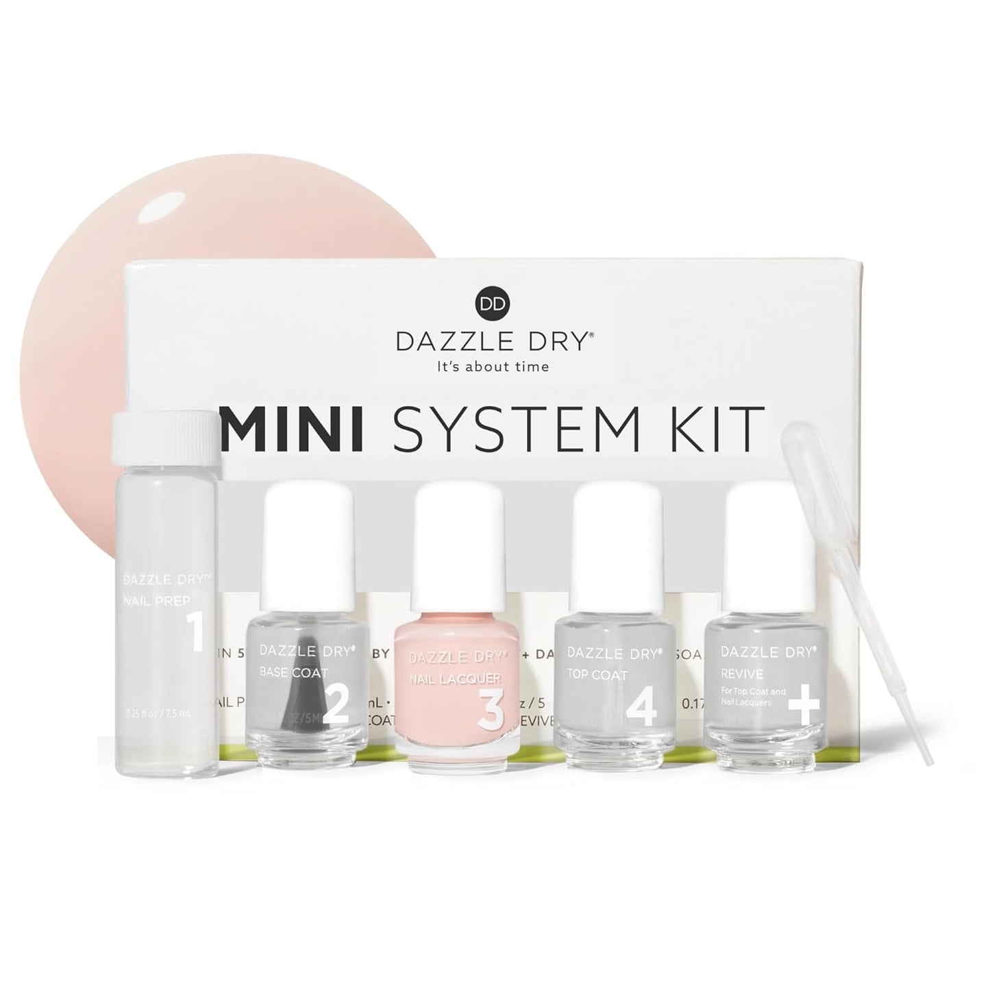 Dazzle Dry Mini Kit 4 Step System - Yoga Mama - A light chalky bubblegum pink. Full coverage cream. (5 Piece Kit / 5 Manicures)