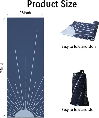 Hot Yoga Mat Towel with Corner Pockets Yoga Towels for Hot Yoga Non Slip with Travel Bag Sweat Absorbent Yoga Blankets Mat Cover for Workout Gym 70"x26" (Mountain-01, 70x26)
