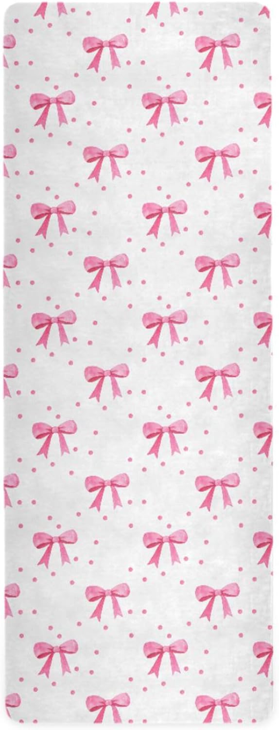 Pink Bows Yoga Mat, 71” x 26” Non-Slip Sports Yoga Mat with Storage Bag, for Indoor and Outdoor Fitness Exercise, Pilates