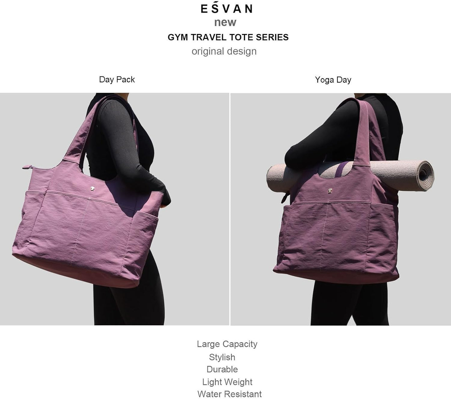 ESVAN Yoga Tote Bag Mat bag Women Shoulder Bags Carryall Tote for Travel Office Workout Gym Nurse Beach