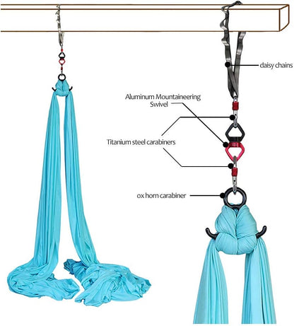 Deluxe Aerial Silks Equipment Set - 11 Yards Aerial Yoga Hammock Swing for Acrobatic, Circus Arts, Dance (L:10m W:2.8m)