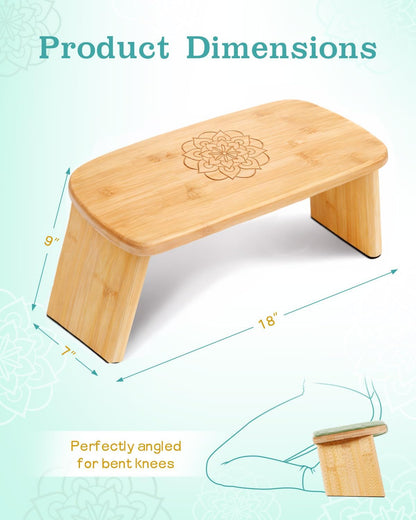 Hihealer Folding Bamboo Meditation Bench with Cushion & Carry Bag – Ergonomic Yoga and Prayer Stool for Comfort and Posture Support (Black)