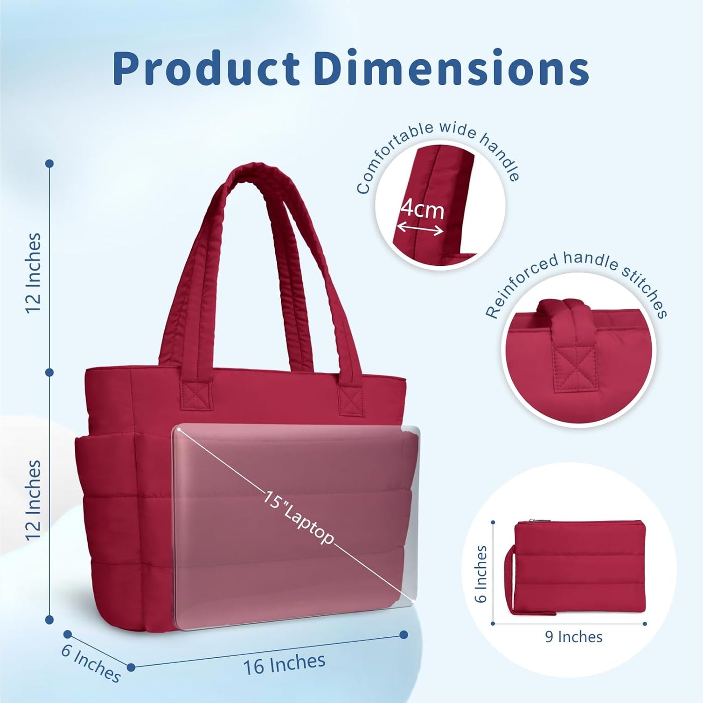 TOPDesign Puffer Tote Bag for Women, Lightweight Puffy Handbag with Compartments, Quilted Shoulder Bag for Work, Travel, Gym - Colors A